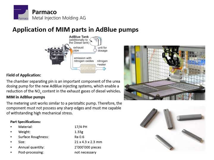 Application of MIM parts in AdBlue pumps