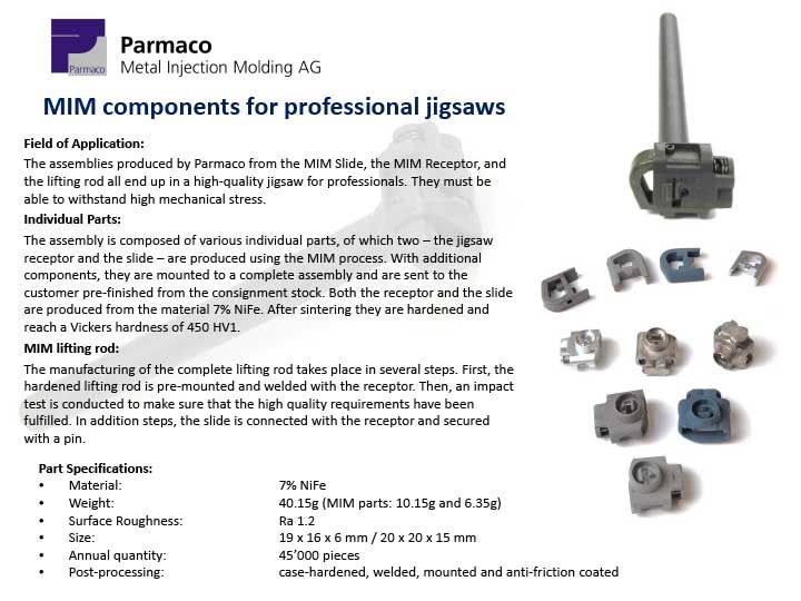 MIM components for professional jigsaws