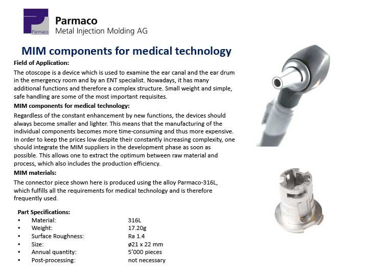 MIM components for medical technology